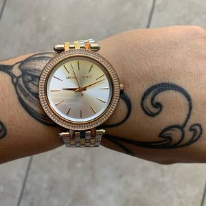 Michael Kors watch, gold, rose gold, and silver